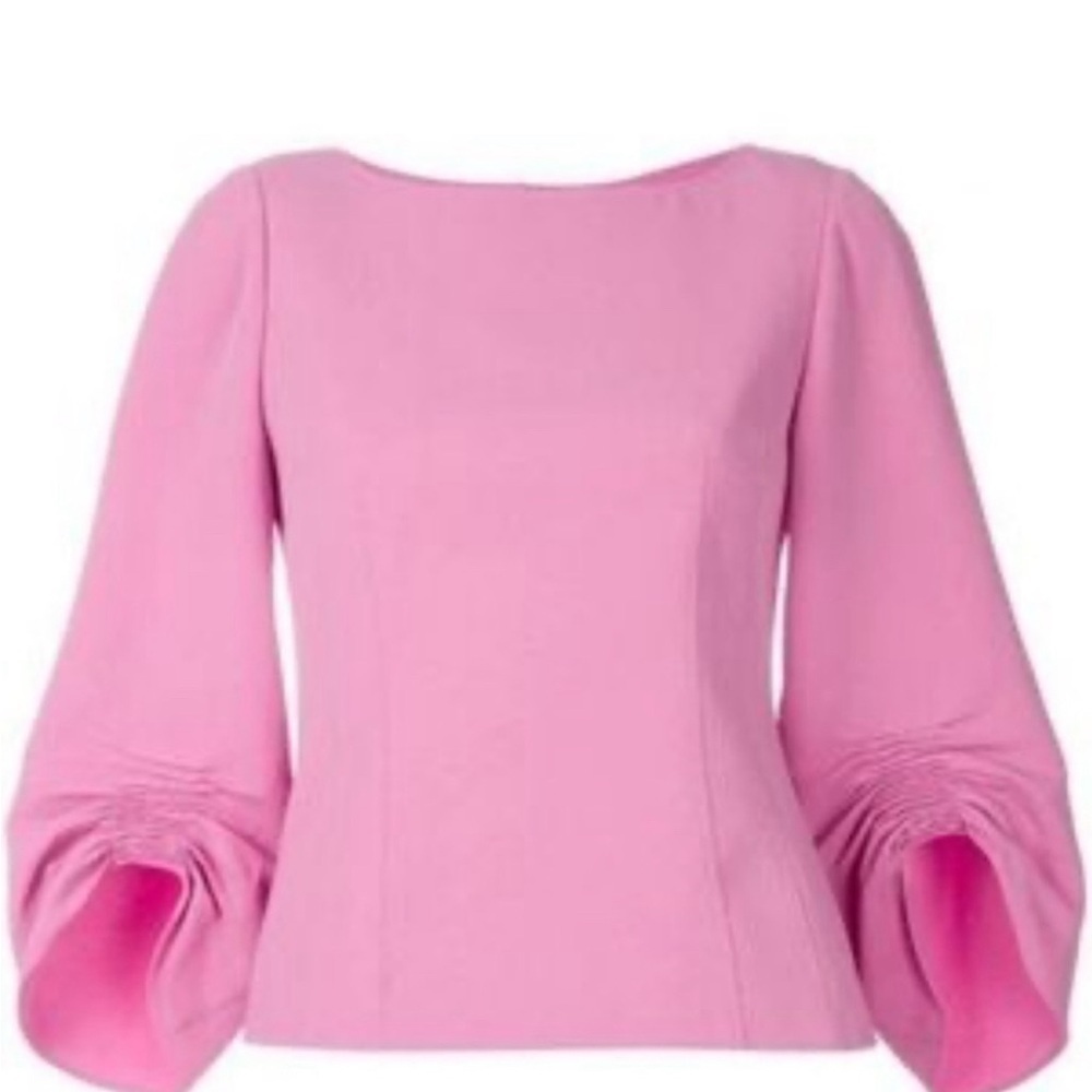Tibi Pink Top Back Gold Zipper Ruched Sleeves Size 10 PTP 19” Retail $320